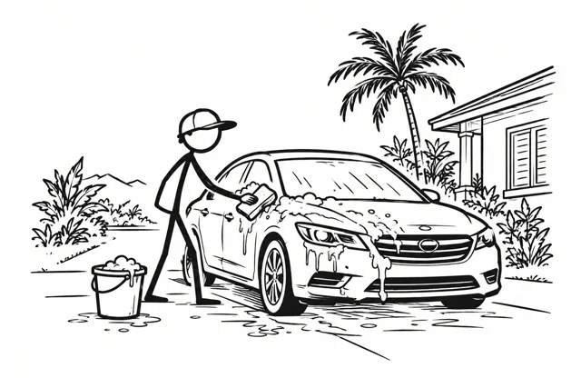 Stick figure illustrating auto detailing