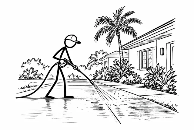 Stick figure illustrating pressure washing