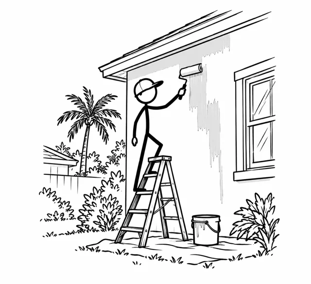 Stick figure illustrating interior and exterior painting